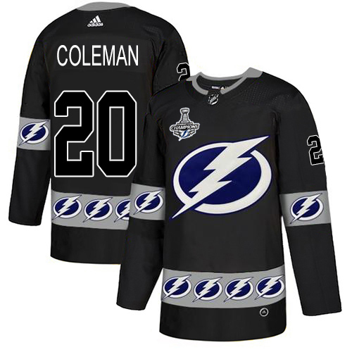 Men Adidas Tampa Bay Lightning #20 Blake Coleman Black Authentic Team Logo Fashion 2020 Stanley Cup Champions Stitched NHL Jersey->tampa bay lightning->NHL Jersey